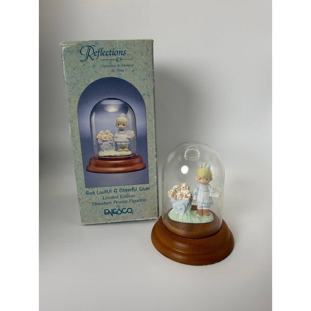 Enesco Precious Moments Figurine OS God Loveth A Cheerful Giver Pewter Dome Box
